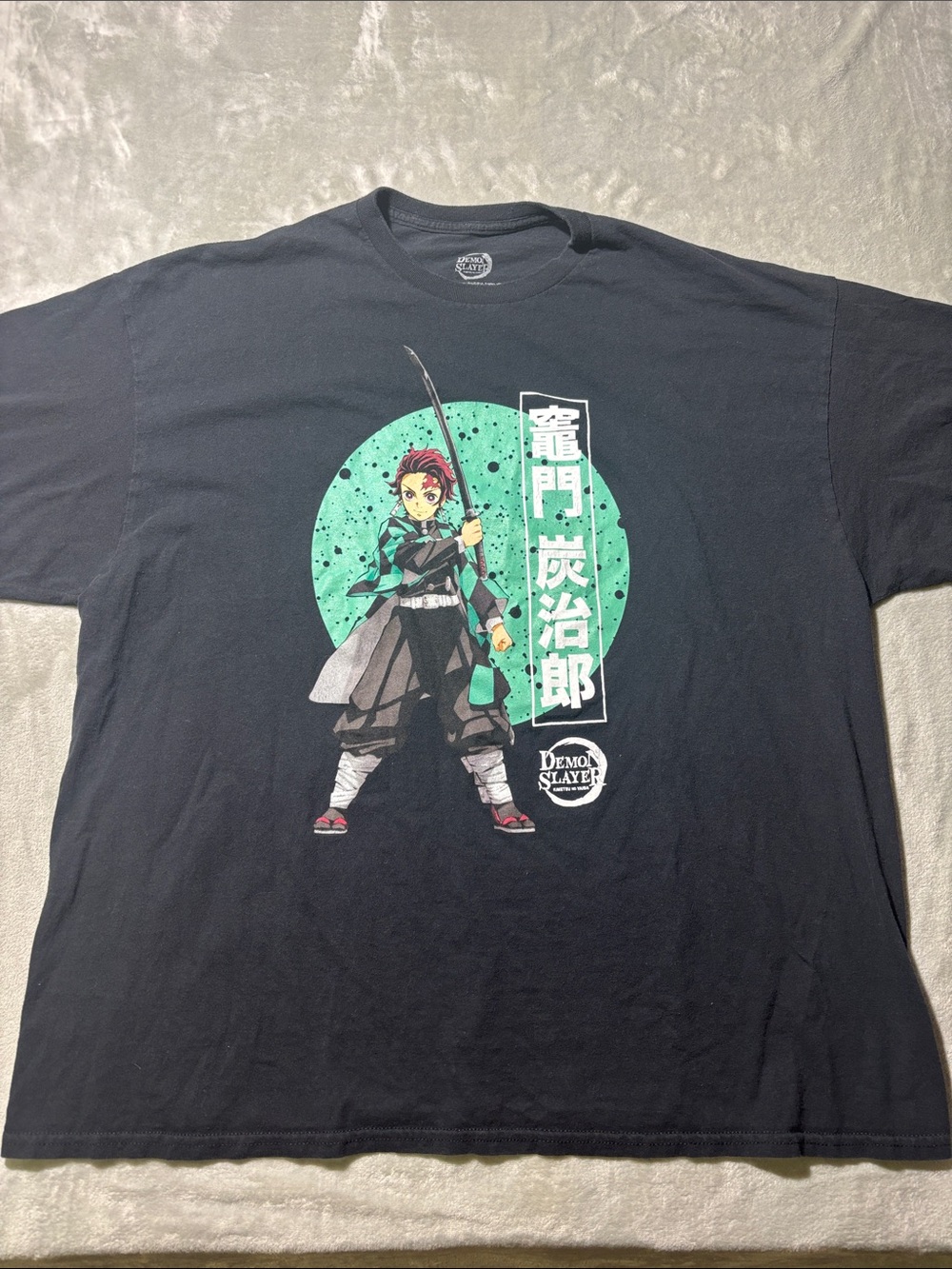 Demon Slayer Men’s Black Graphic Tee‎ with Green Accent
